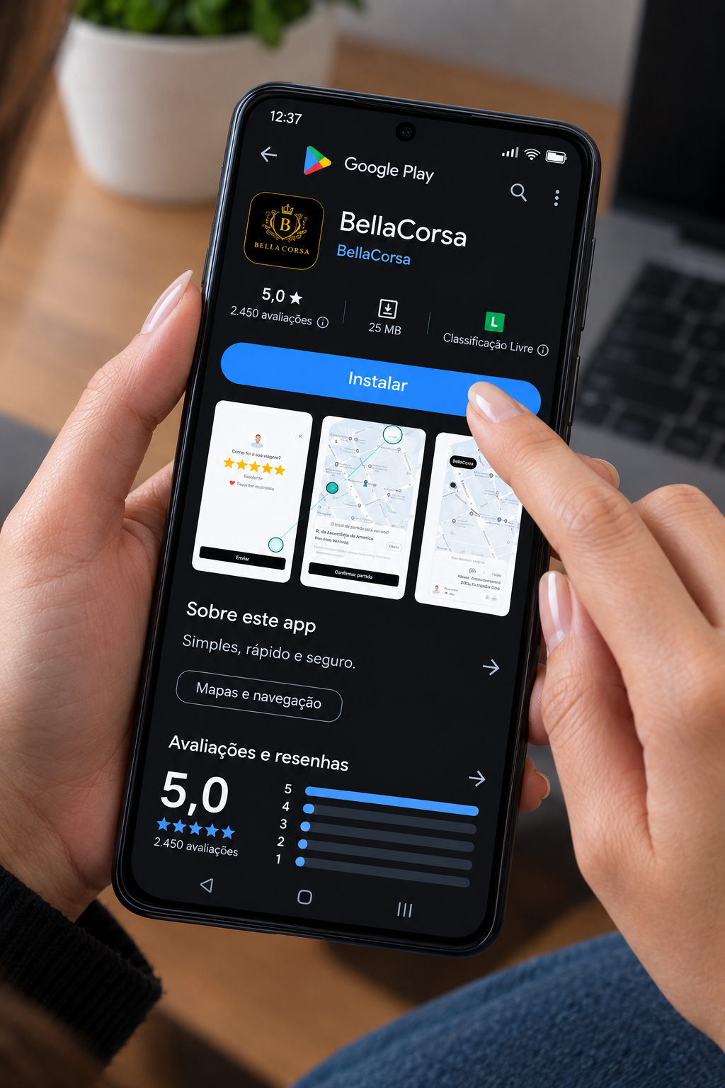 Aplicativo BellaCorsa para reserva de transporte executivo